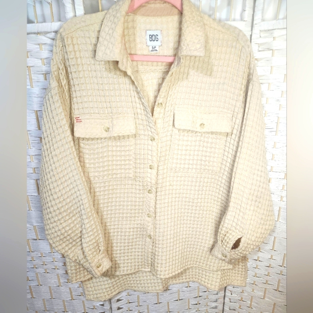 Urban Outfitters BDG- Cream Waffle Knit Button-Up Top